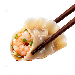 筷子夹虾仁饺子美食