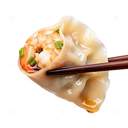 筷子夹虾仁饺子美食
