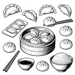 水墨风格中式点心插画素材