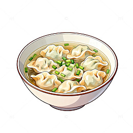 手绘风格一碗馄饨插画