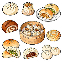 手绘中式点心插画设计素材