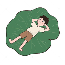 夏天躺在大荷叶上休息免抠元素