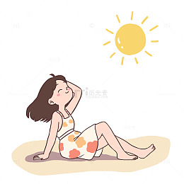夏天海边晒太阳元素