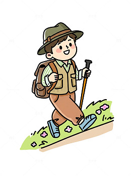 卡通徒步登山旅行插画素材人物免扣