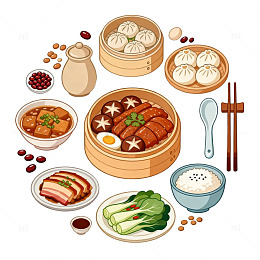 卡通风格中式美食插画设计素材