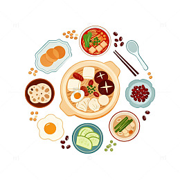 插画风火锅大餐美食矢量素材