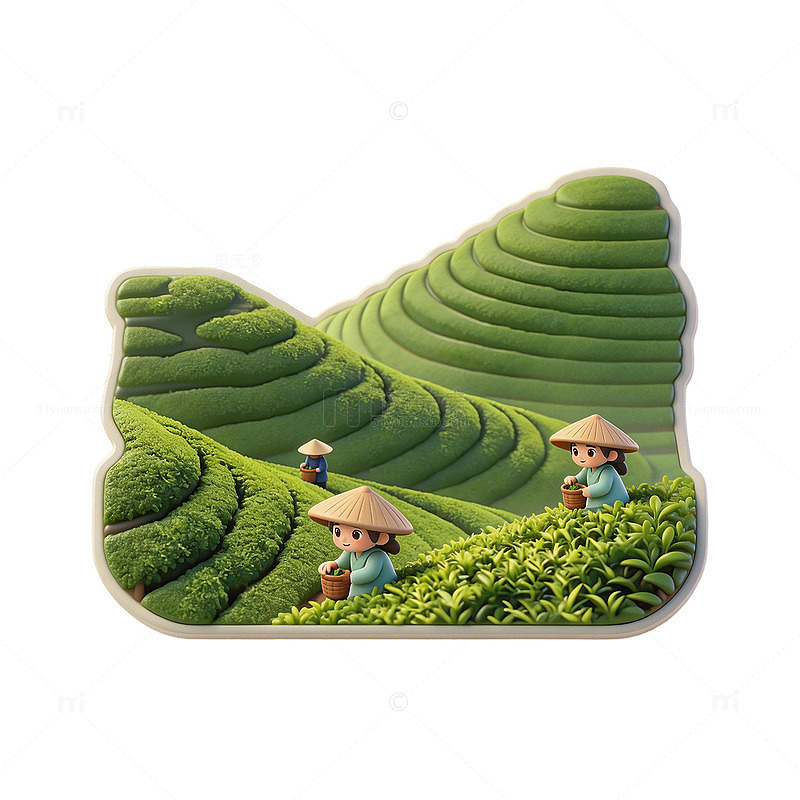 微缩梯田茶园采茶人物元素