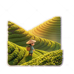 晨光梯田茶园采茶人行走元素