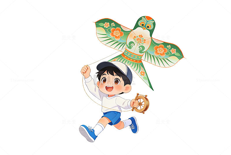 儿童放风筝卡通插画