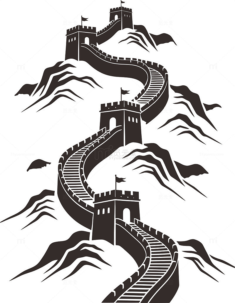 黑白长城插画设计素材