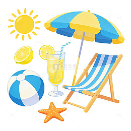 夏日清凉卡通扁平海边