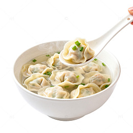 白色汤碗里的饺子美食