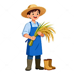 卡通农民水稻收获插画素材