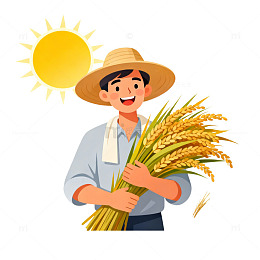卡通农民收稻谷插画