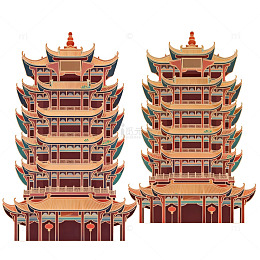 古风塔楼建筑插画