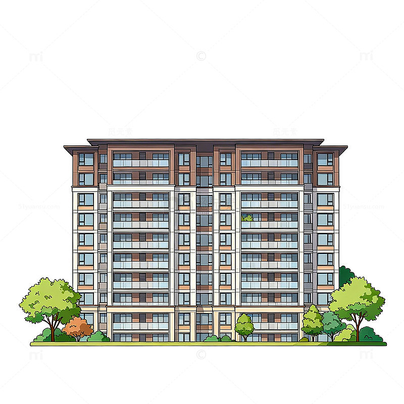 卡通风格高层住宅建筑插画