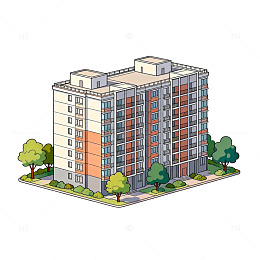 卡通风格高层建筑插画