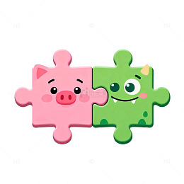 卡通拼图小猪绿怪图案