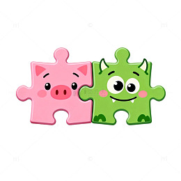 可爱拼图卡通动物设计素材