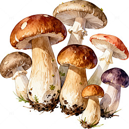 多彩蘑菇水彩画
