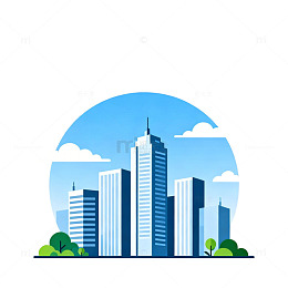 城市建筑插画平面设计素材