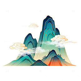 国风山水画云雾装饰图案