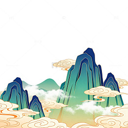 古风山水画云雾缭绕矢量素材