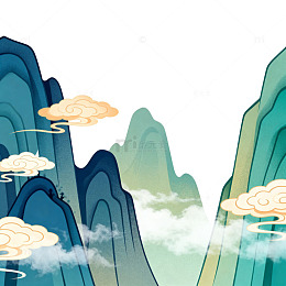 国风山水画云彩山峦插画