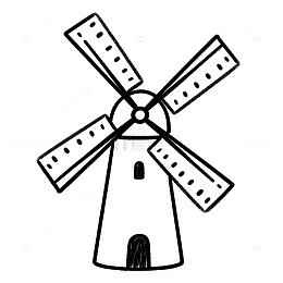 黑白风车简笔画插画素材