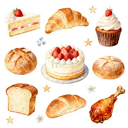 水彩烘焙美食插画设计素材