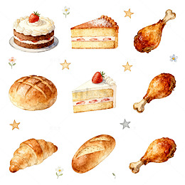 水彩美食插画设计素材