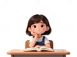 卡通学习思考女孩插画