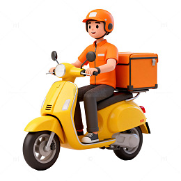 卡通外卖员电动车送单场景