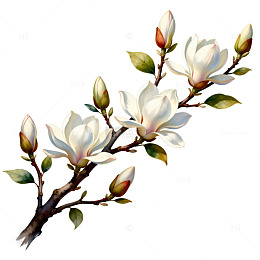 玉兰花开春天美景绘画素材