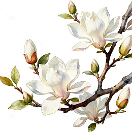 水彩玉兰花开插画素材