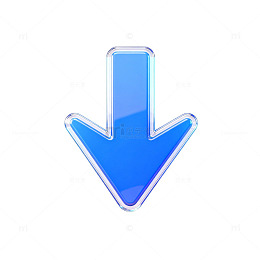 蓝色玻璃向下箭头图标