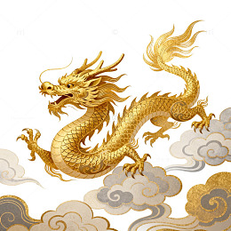 金色中国龙传统艺术插画