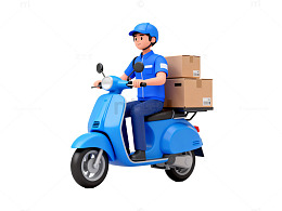 蓝色快递小哥电动车送货车