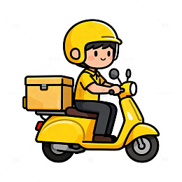 卡通外卖员电动车插画