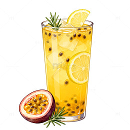 水彩百香果柠檬饮品