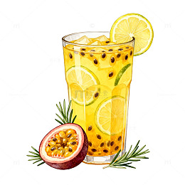 水彩百香果柠檬饮料插画