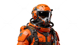 橙红色科幻太空服造型设计图