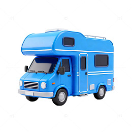 蓝色房车卡通模型