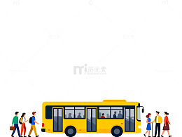 卡通公交出行场景矢量素材