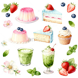 水彩甜点美食插画