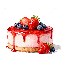 水彩蛋糕美食插画设计素材