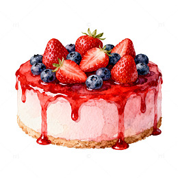 水彩水果蛋糕美食插画