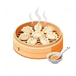 蒸笼饺子插画矢量素材