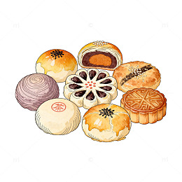 水彩风格中式糕点美食插画