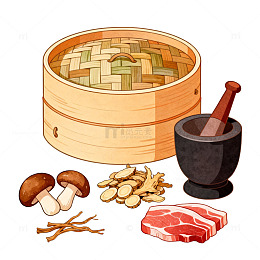 手绘中式烹饪食材插画